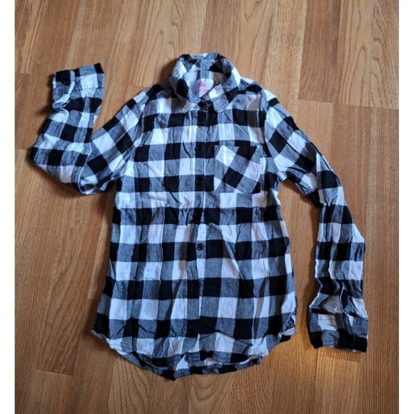 Justice Girl’s Gray Plaid Button Up Long Sleeve Western Style Short Kids Sz 10 - Picture 1 of 9